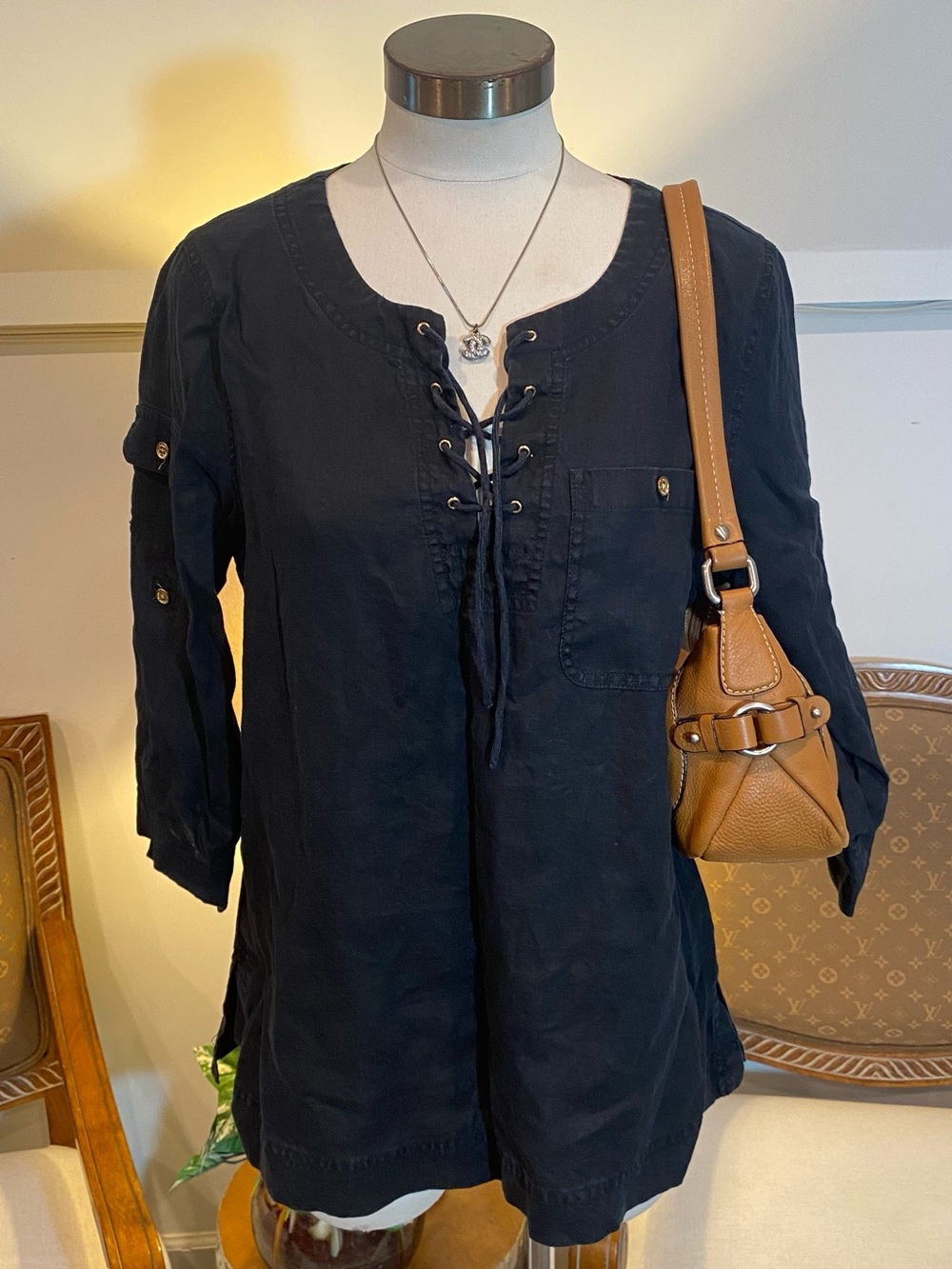 Ralph Lauren Black Linen Women's Tunic Top